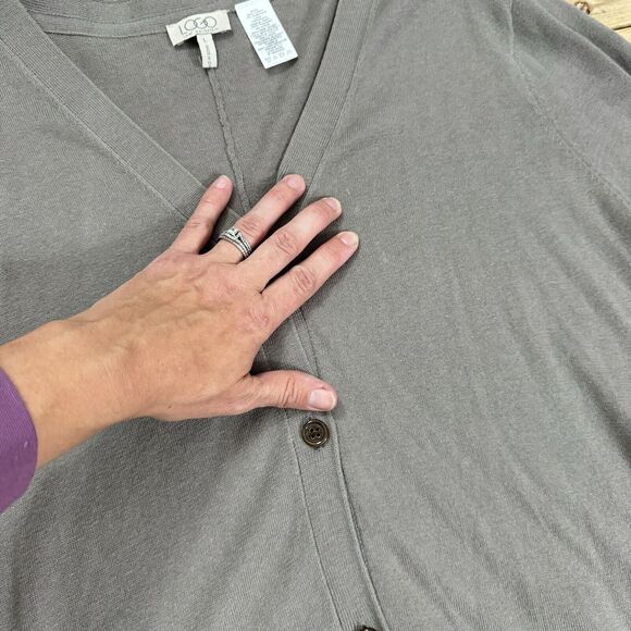 LOGO Gray Cashmere Blend Lace Trim Cardigan Sweater Size‎ L Lagenlook Cabincore - Picture 3 of 8